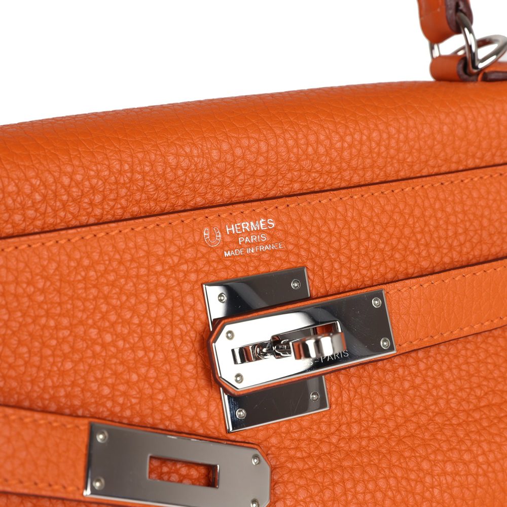 Pre-owned Hermes Special Order (HSS) Kelly Retourne 28 Orange Togo Palladium Hardware - Image 7