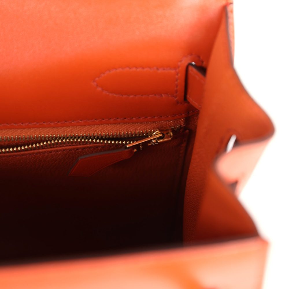 Pre-owned Hermes Kelly Sellier 32 Terre Battue Tadelakt Gold Hardware - Image 9