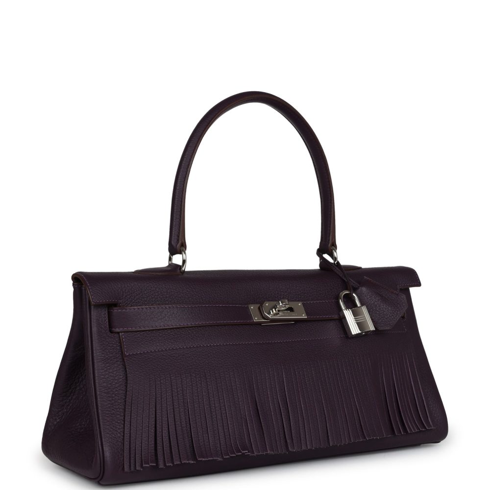 Pre-owned Hermes Fringe Shoulder Kelly 42 JPG Raisin Clemence Palladium Hardware - Image 2