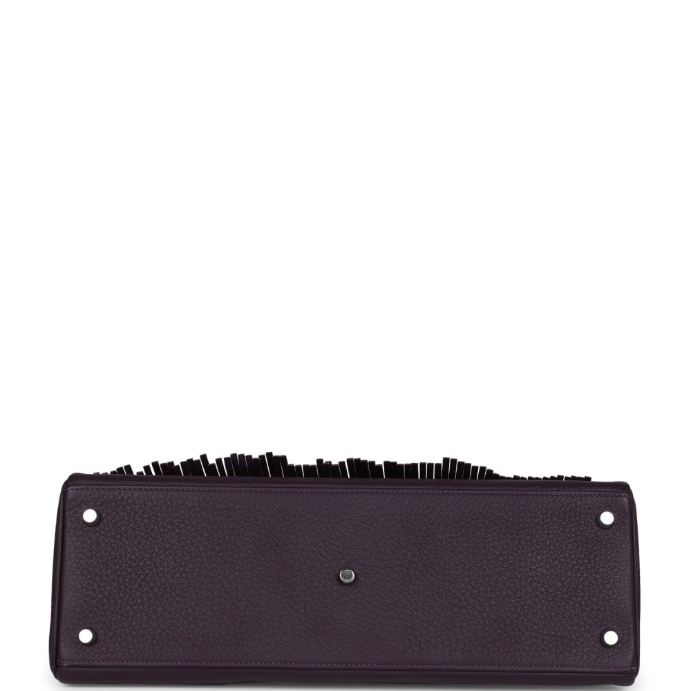 Pre-owned Hermes Fringe Shoulder Kelly 42 JPG Raisin Clemence Palladium Hardware - Image 6