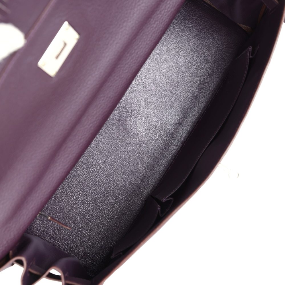 Pre-owned Hermes Fringe Shoulder Kelly 42 JPG Raisin Clemence Palladium Hardware - Image 7