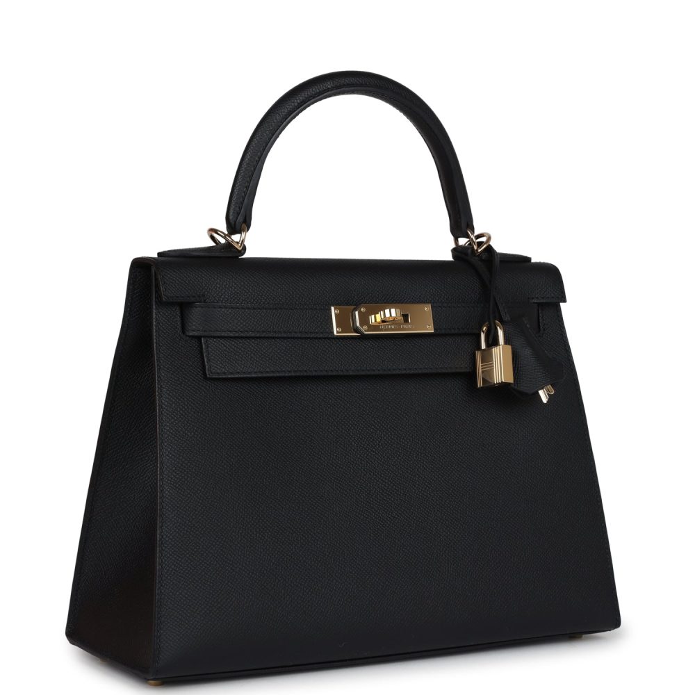 Pre-owned Hermes Kelly Sellier 28 Black Epsom Permabrass Hardware - Image 2