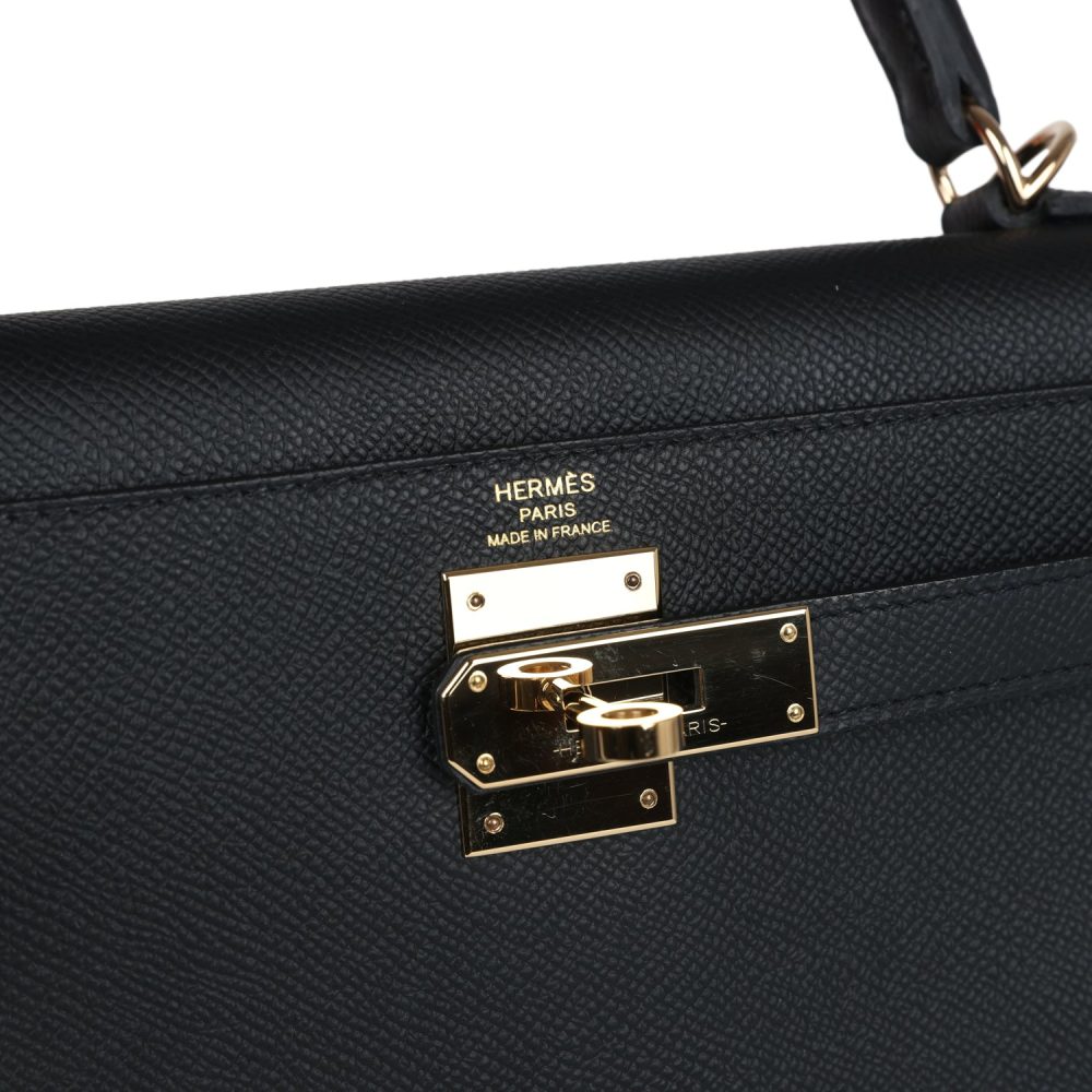 Pre-owned Hermes Kelly Sellier 28 Black Epsom Permabrass Hardware - Image 7