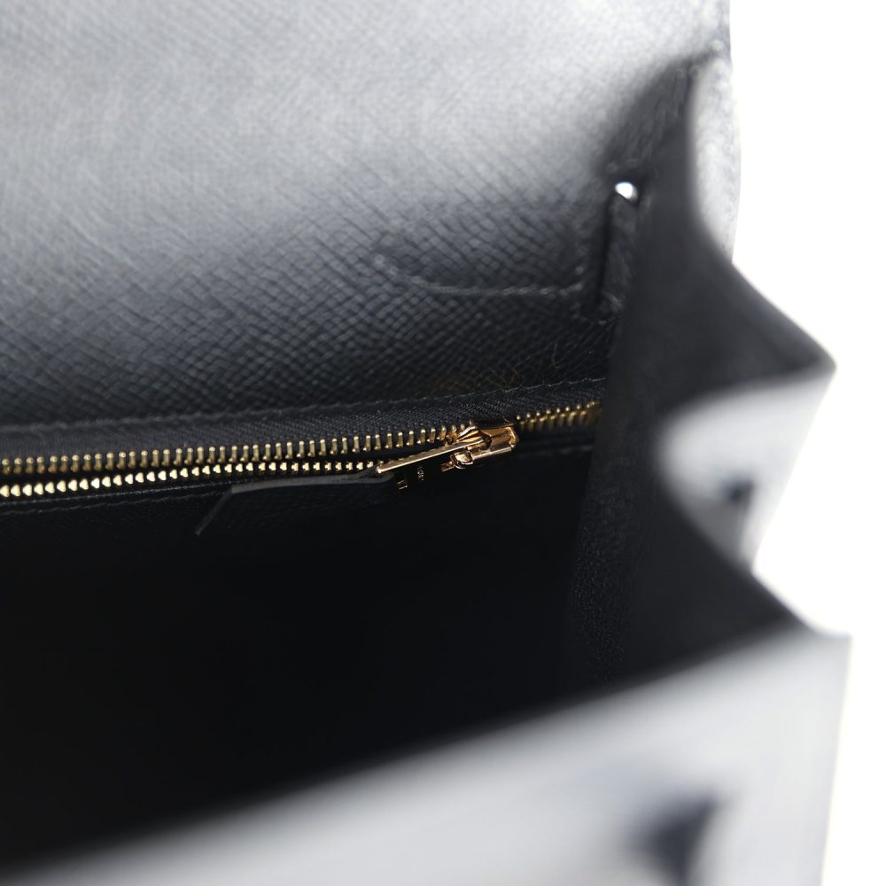 Pre-owned Hermes Kelly Sellier 28 Black Epsom Permabrass Hardware - Image 9