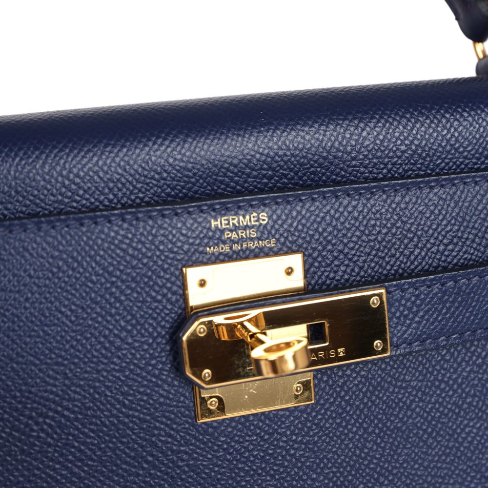 Pre-owned Hermes Kelly Sellier 28 Bleu Saphir Epsom Gold Hardware - Image 10