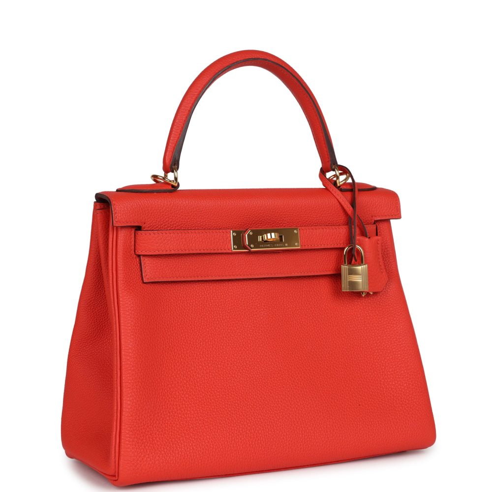 Pre-owned Hermes Kelly Retourne 28 Capucine Togo Gold Hardware - Image 2