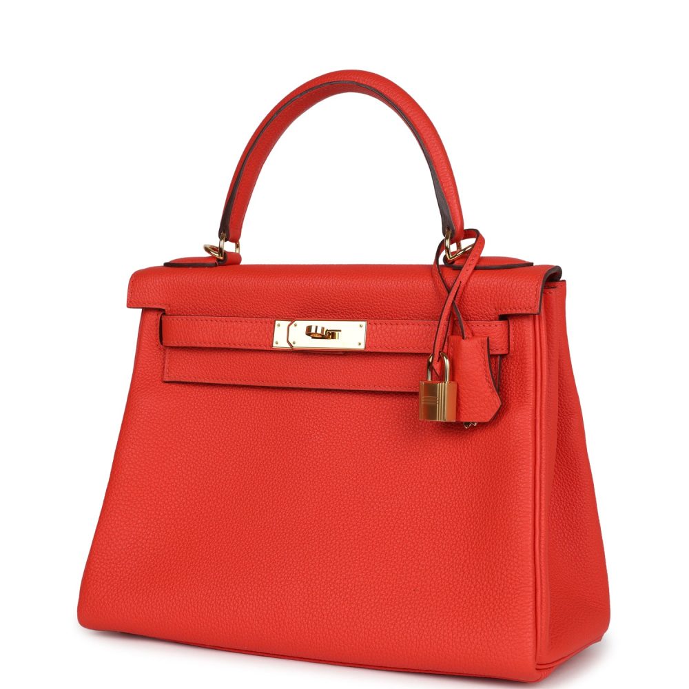 Pre-owned Hermes Kelly Retourne 28 Capucine Togo Gold Hardware - Image 5