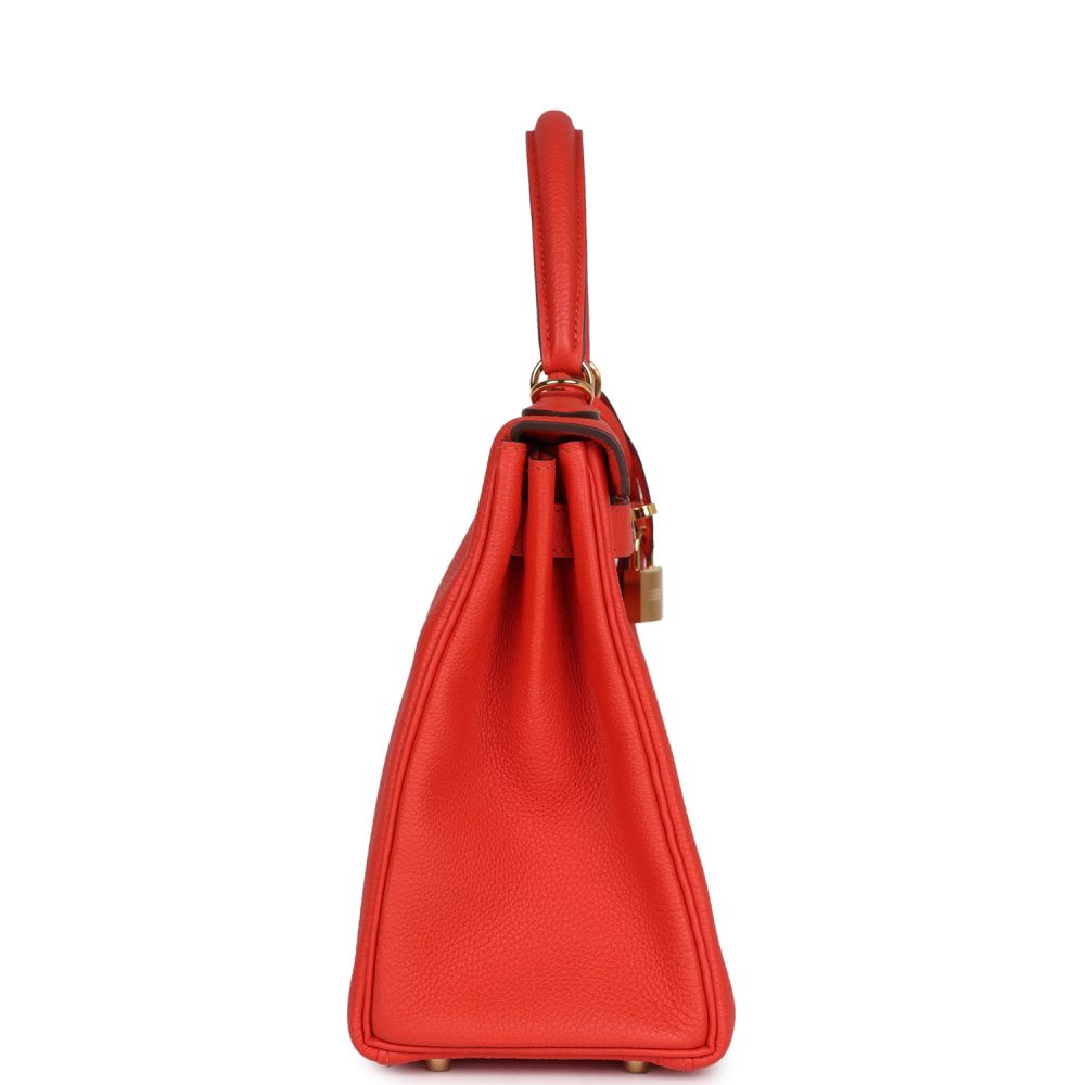 Pre-owned Hermes Kelly Retourne 28 Capucine Togo Gold Hardware - Image 3