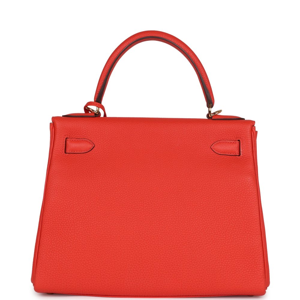 Pre-owned Hermes Kelly Retourne 28 Capucine Togo Gold Hardware - Image 4