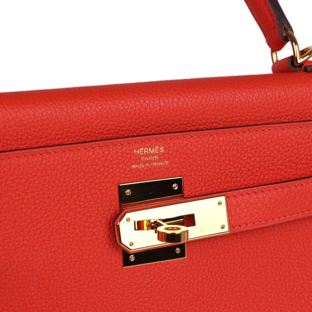 Pre-owned Hermes Kelly Retourne 28 Capucine Togo Gold Hardware - Image 7