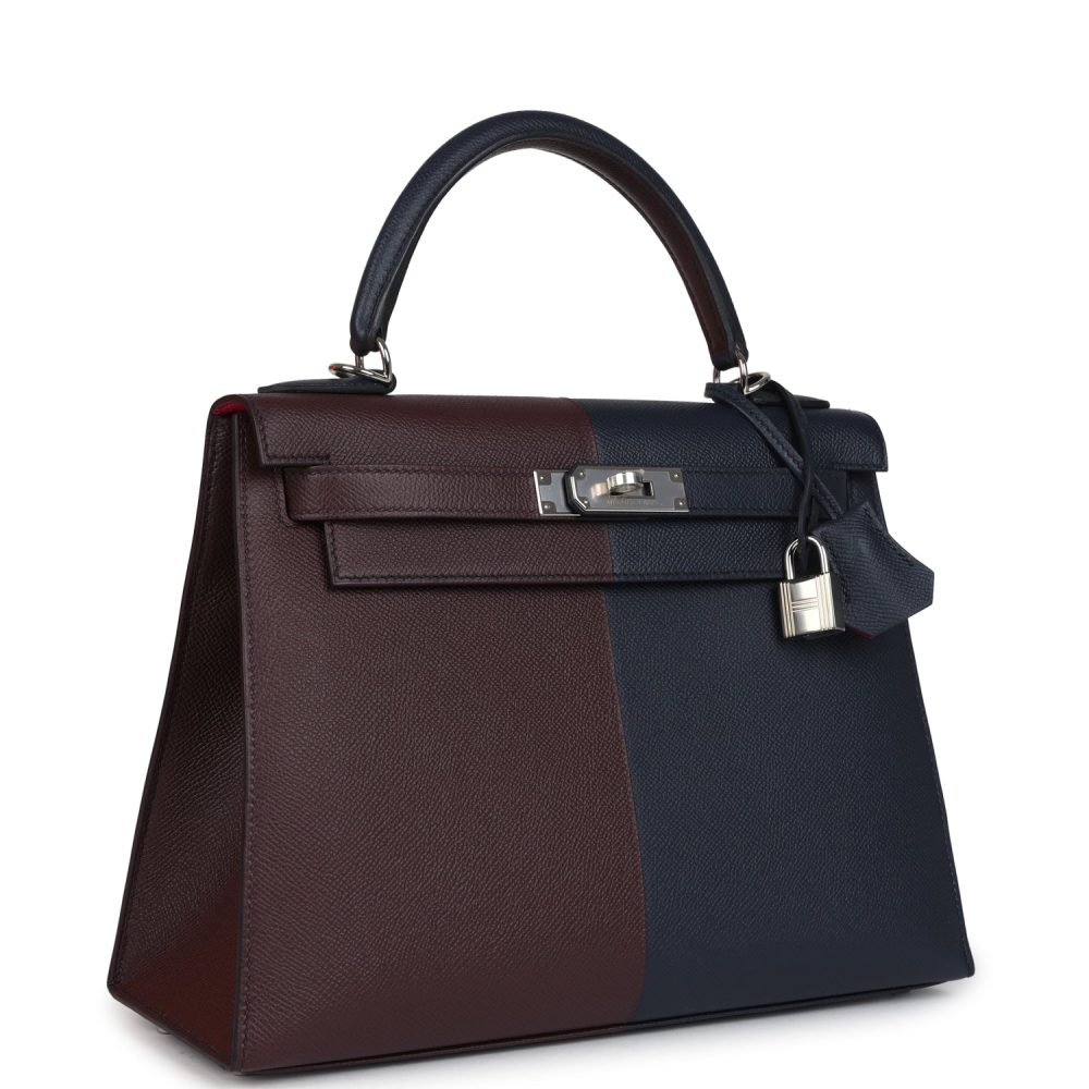 Hermes Kelly Sellier 28 Casaque Bleu Indigo and Rouge Sellier Epsom Palladium Hardware - Image 2