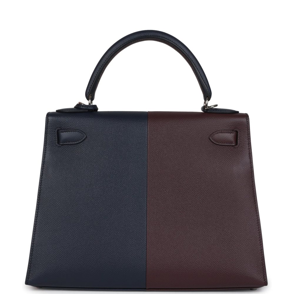 Hermes Kelly Sellier 28 Casaque Bleu Indigo and Rouge Sellier Epsom Palladium Hardware - Image 4