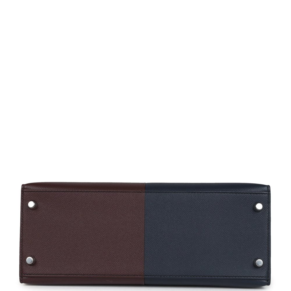 Hermes Kelly Sellier 28 Casaque Bleu Indigo and Rouge Sellier Epsom Palladium Hardware - Image 6