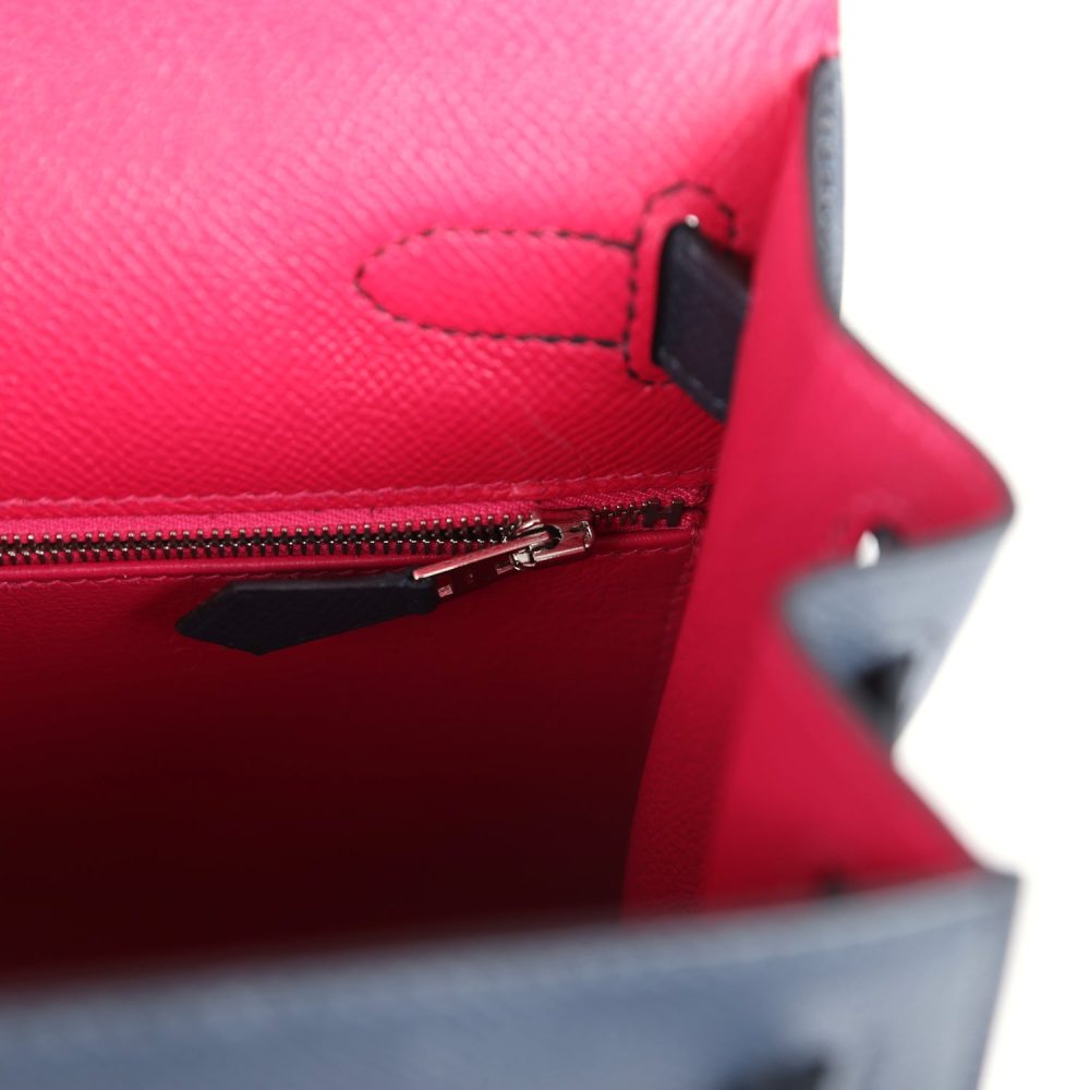 Hermes Kelly Sellier 28 Casaque Bleu Indigo and Rouge Sellier Epsom Palladium Hardware - Image 7