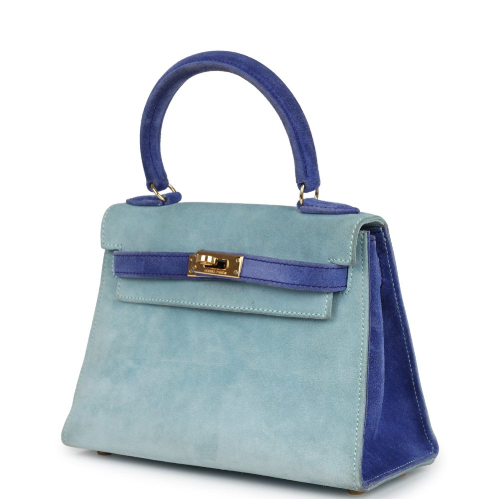 Vintage Hermes Kelly Sellier 20 Bleu Electric and Aqua Doblis Gold Hardware - Image 5