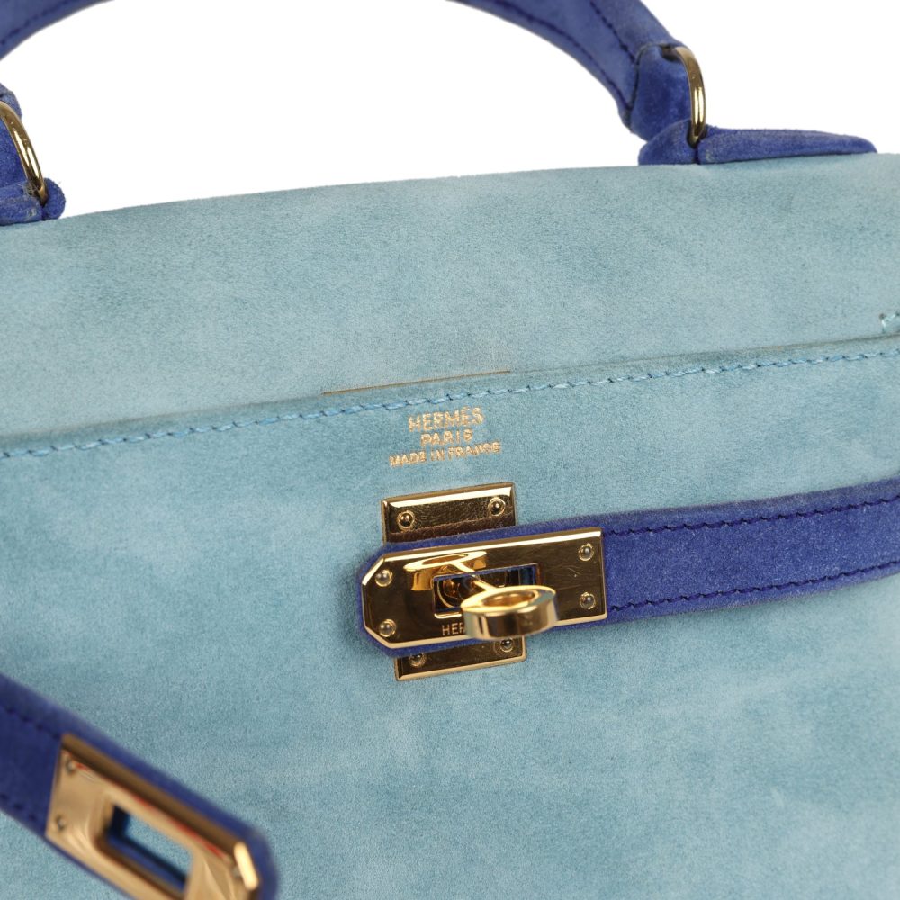 Vintage Hermes Kelly Sellier 20 Bleu Electric and Aqua Doblis Gold Hardware - Image 7