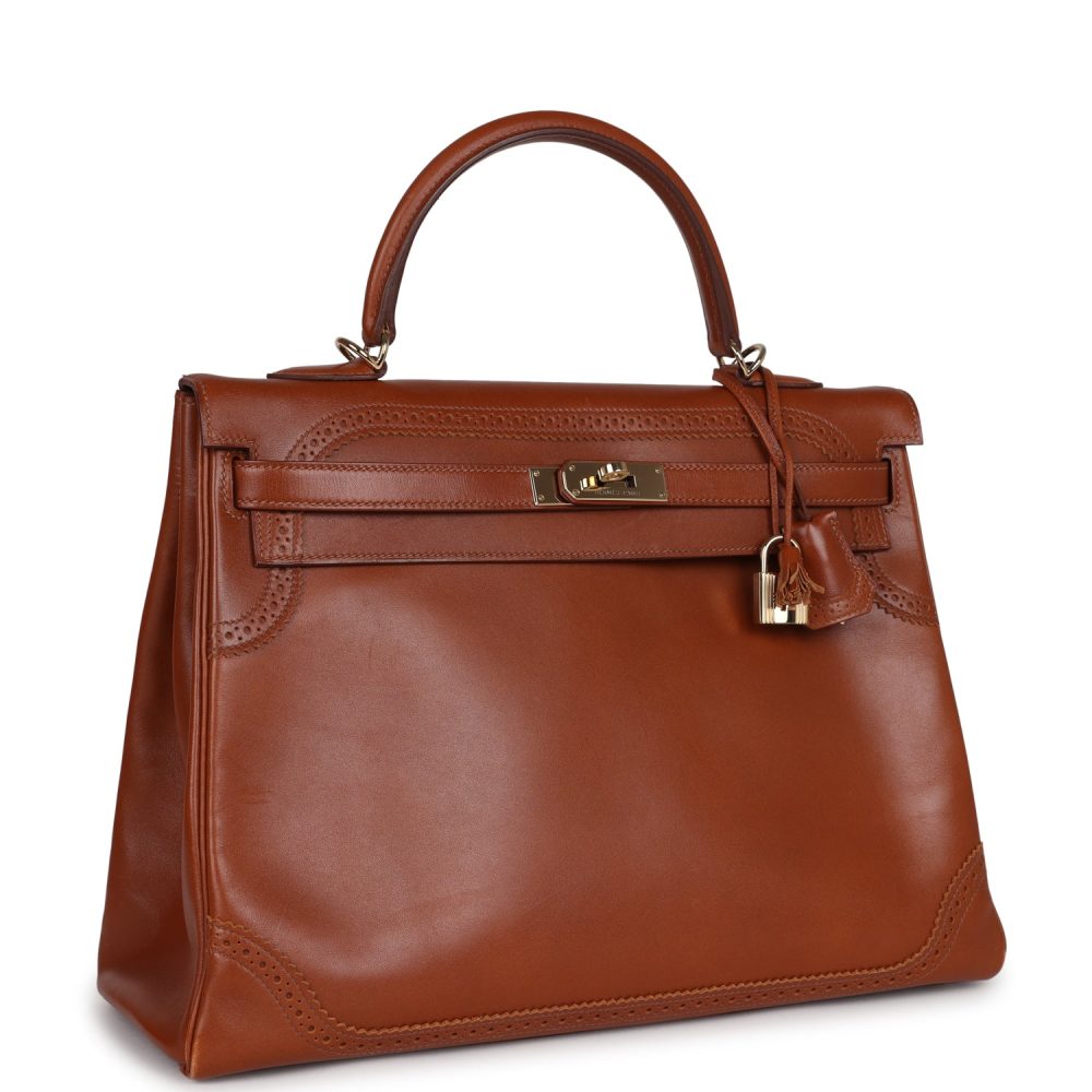 Pre-owned Hermes Ghillies Kelly Retourne 35 Fauve Tadelakt Permabrass Hardware - Image 2