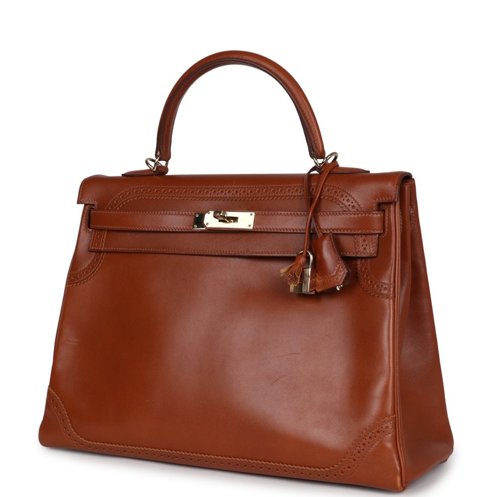 Pre-owned Hermes Ghillies Kelly Retourne 35 Fauve Tadelakt Permabrass Hardware - Image 5