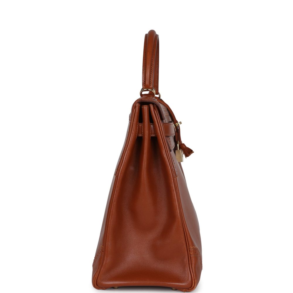 Pre-owned Hermes Ghillies Kelly Retourne 35 Fauve Tadelakt Permabrass Hardware - Image 3