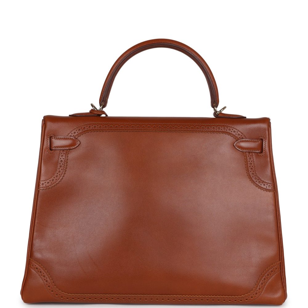 Pre-owned Hermes Ghillies Kelly Retourne 35 Fauve Tadelakt Permabrass Hardware - Image 4