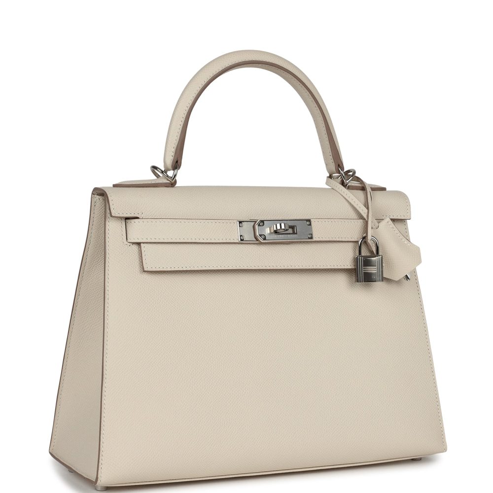 Pre-owned Hermes Kelly Sellier 28 Craie Epsom Palladium Hardware - Image 2