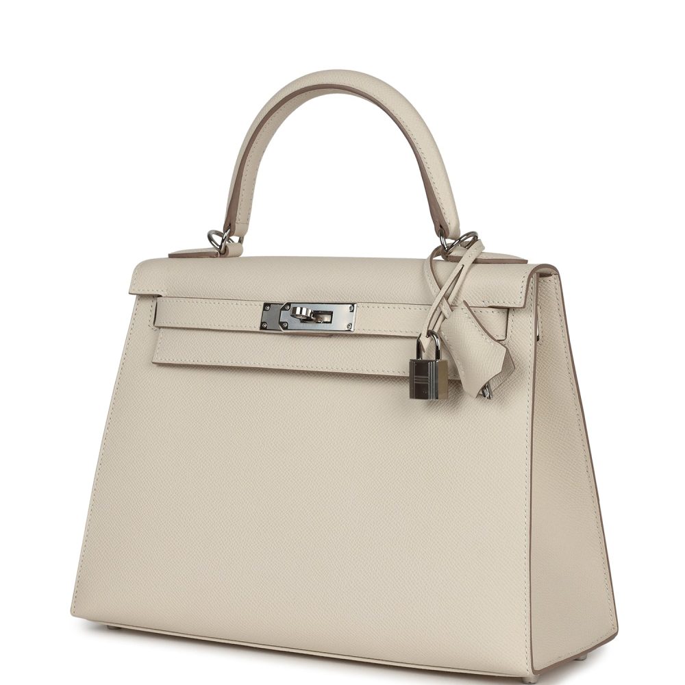 Pre-owned Hermes Kelly Sellier 28 Craie Epsom Palladium Hardware - Image 5