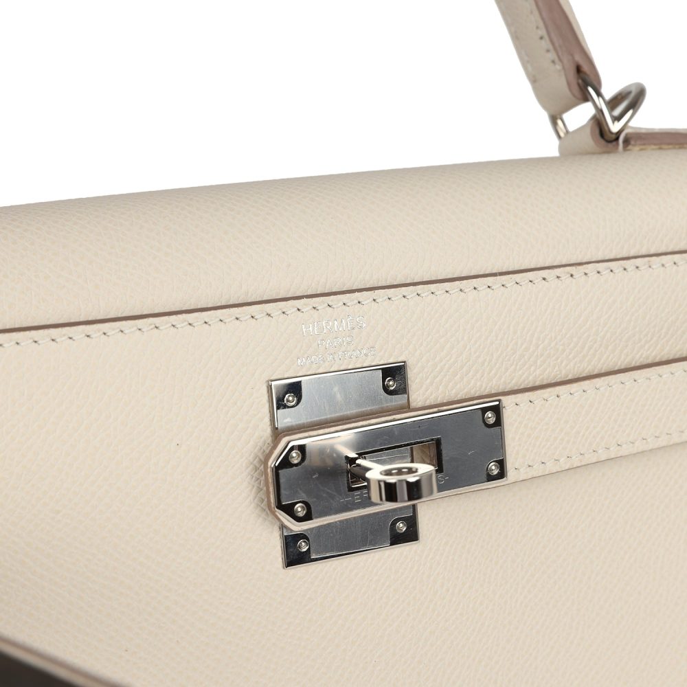 Pre-owned Hermes Kelly Sellier 28 Craie Epsom Palladium Hardware - Image 7