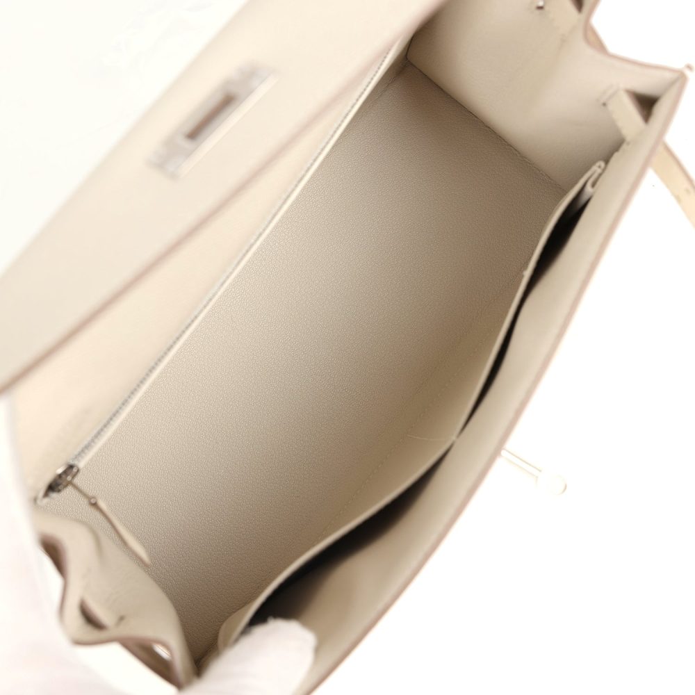 Pre-owned Hermes Kelly Sellier 28 Craie Epsom Palladium Hardware - Image 8
