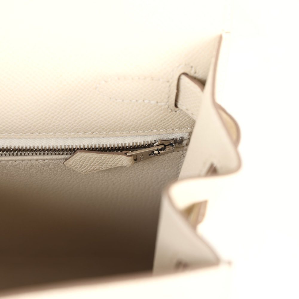 Pre-owned Hermes Kelly Sellier 28 Craie Epsom Palladium Hardware - Image 9