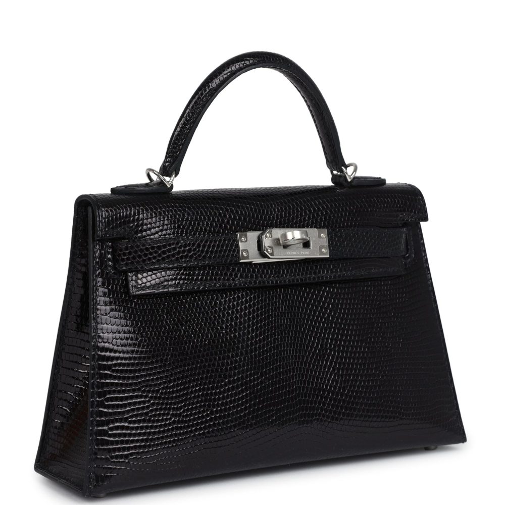Hermes Kelly Sellier 20 Black Varanus Niloticus Lizard Palladium Hardware - Image 2