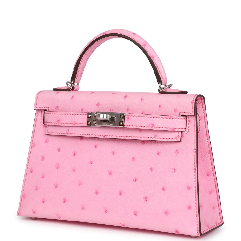 Hermes Kelly Sellier 20 Bubblegum Ostrich Palladium Hardware - Image 3