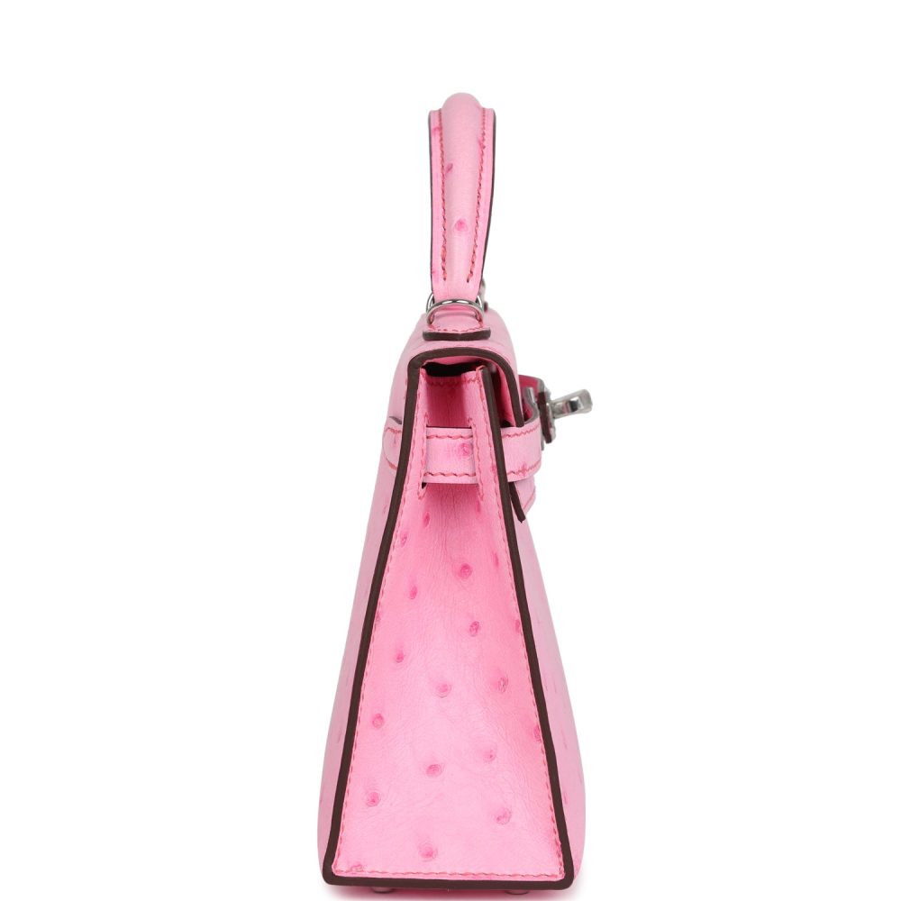 Hermes Kelly Sellier 20 Bubblegum Ostrich Palladium Hardware - Image 4