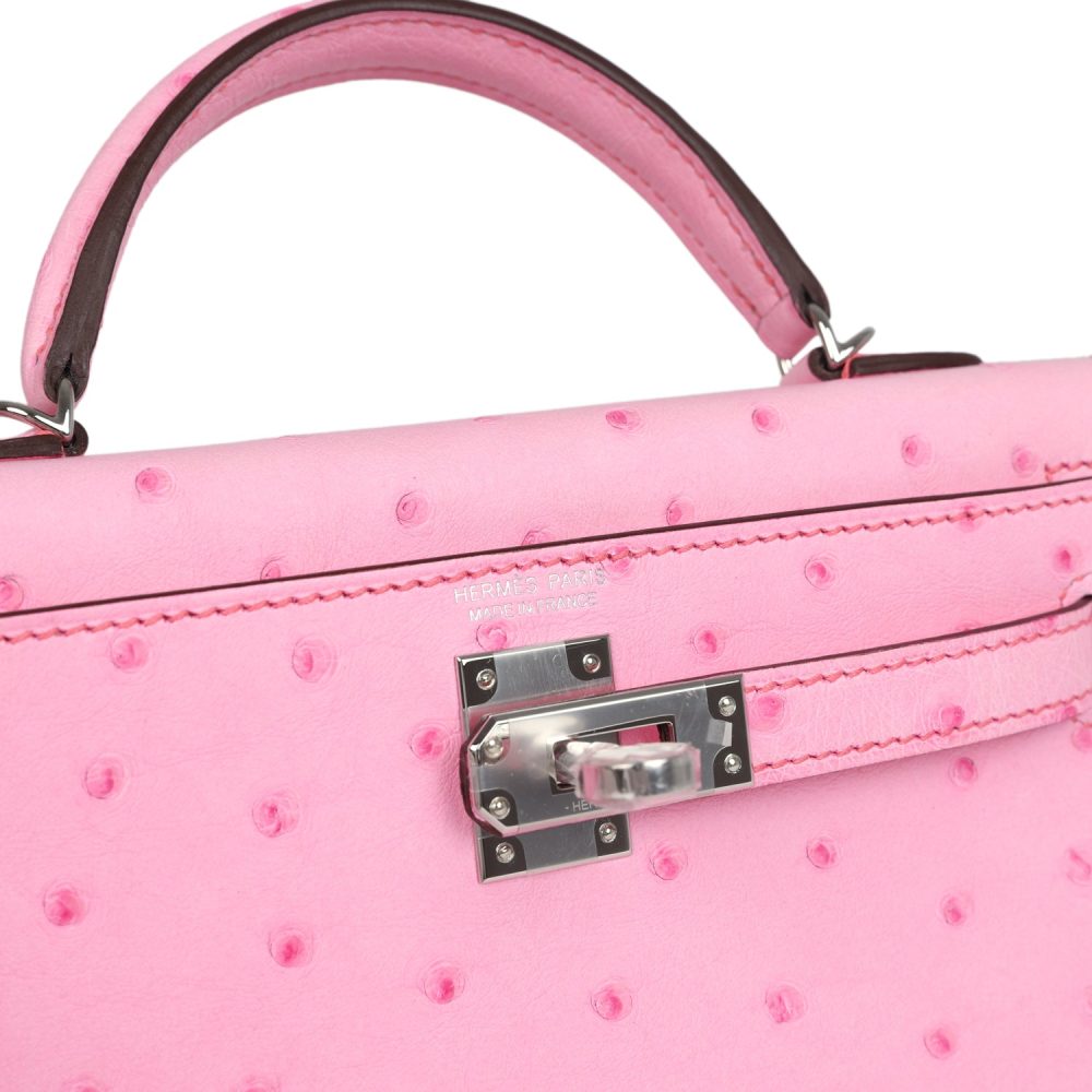 Hermes Kelly Sellier 20 Bubblegum Ostrich Palladium Hardware - Image 7