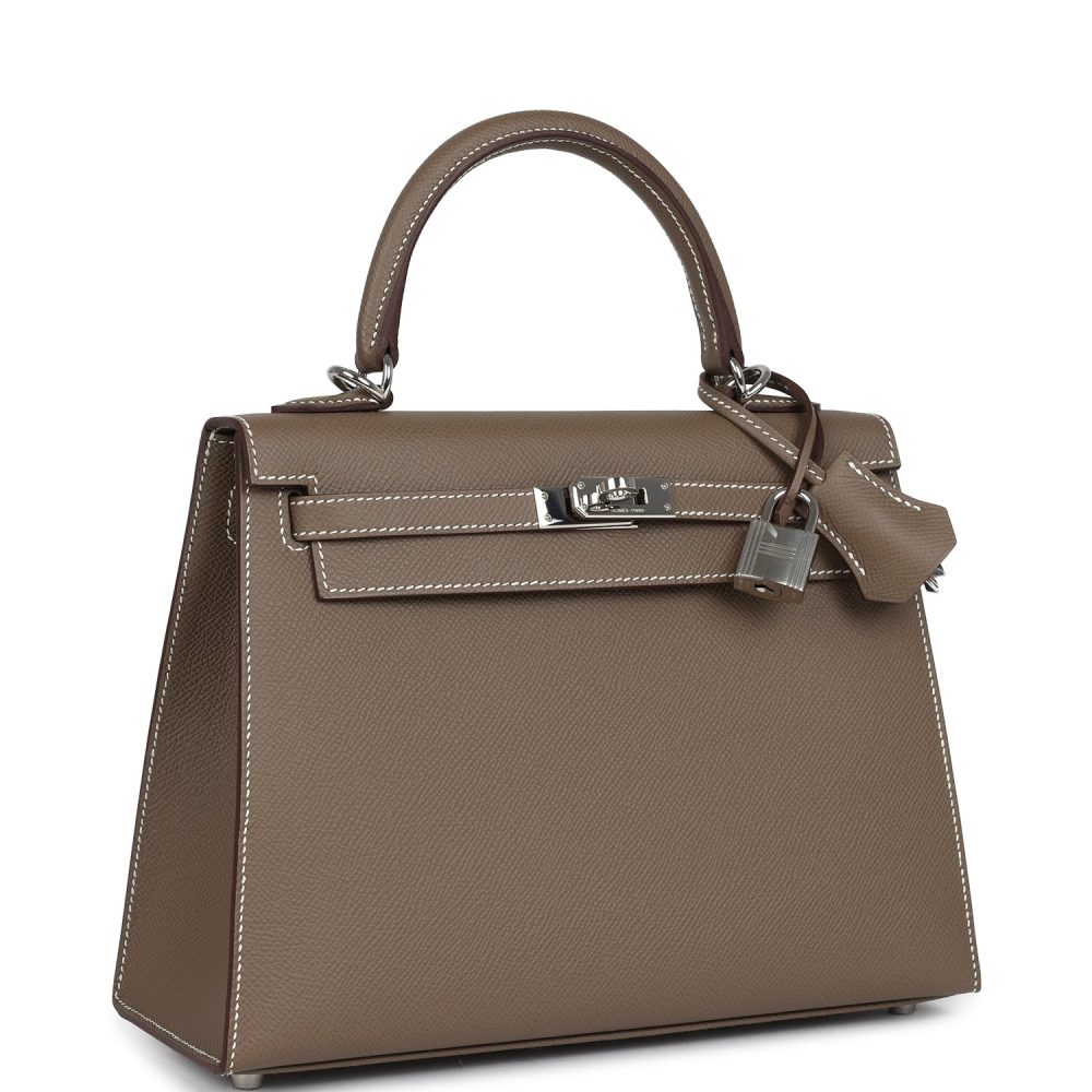 Pre-owned Hermes Kelly Sellier 25 Etoupe Epsom Palladium Hardware - Image 2