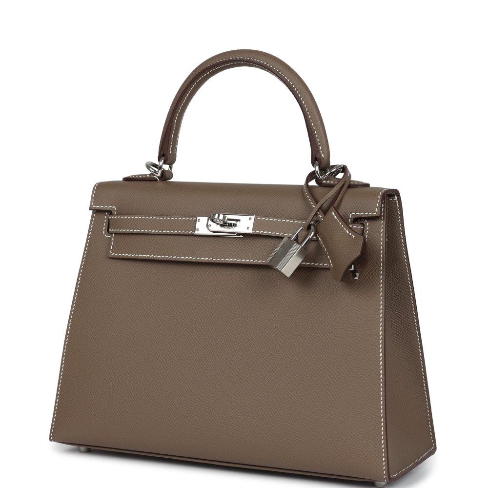 Pre-owned Hermes Kelly Sellier 25 Etoupe Epsom Palladium Hardware - Image 5
