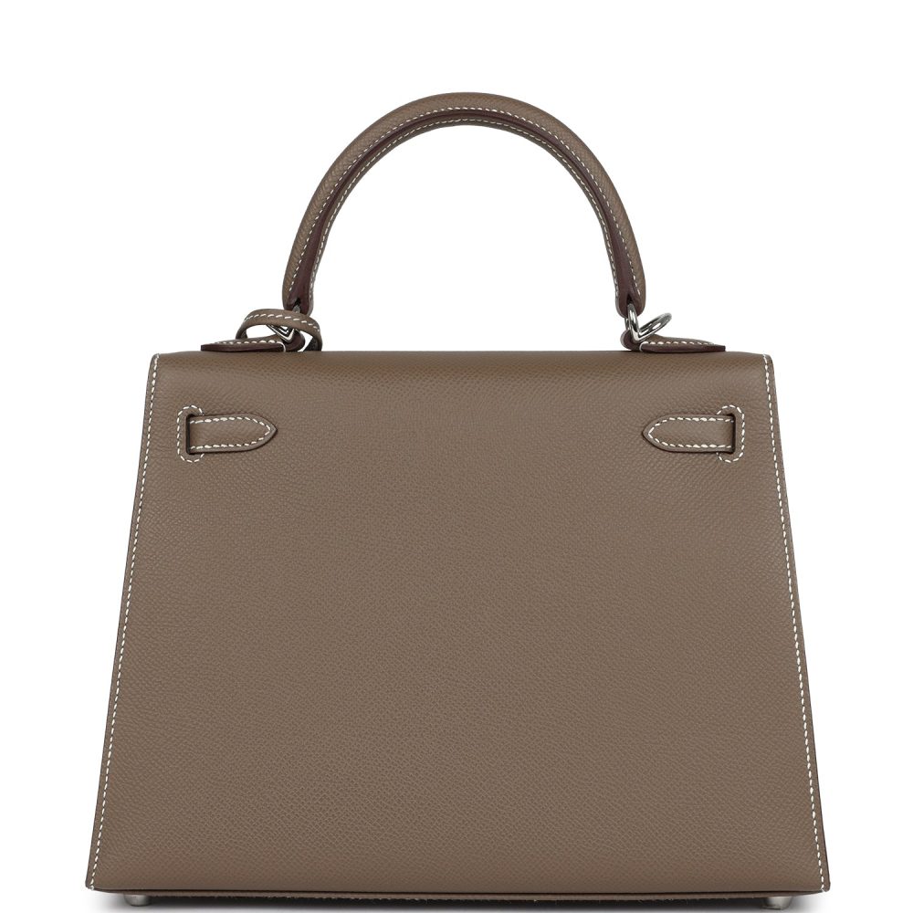 Pre-owned Hermes Kelly Sellier 25 Etoupe Epsom Palladium Hardware - Image 4