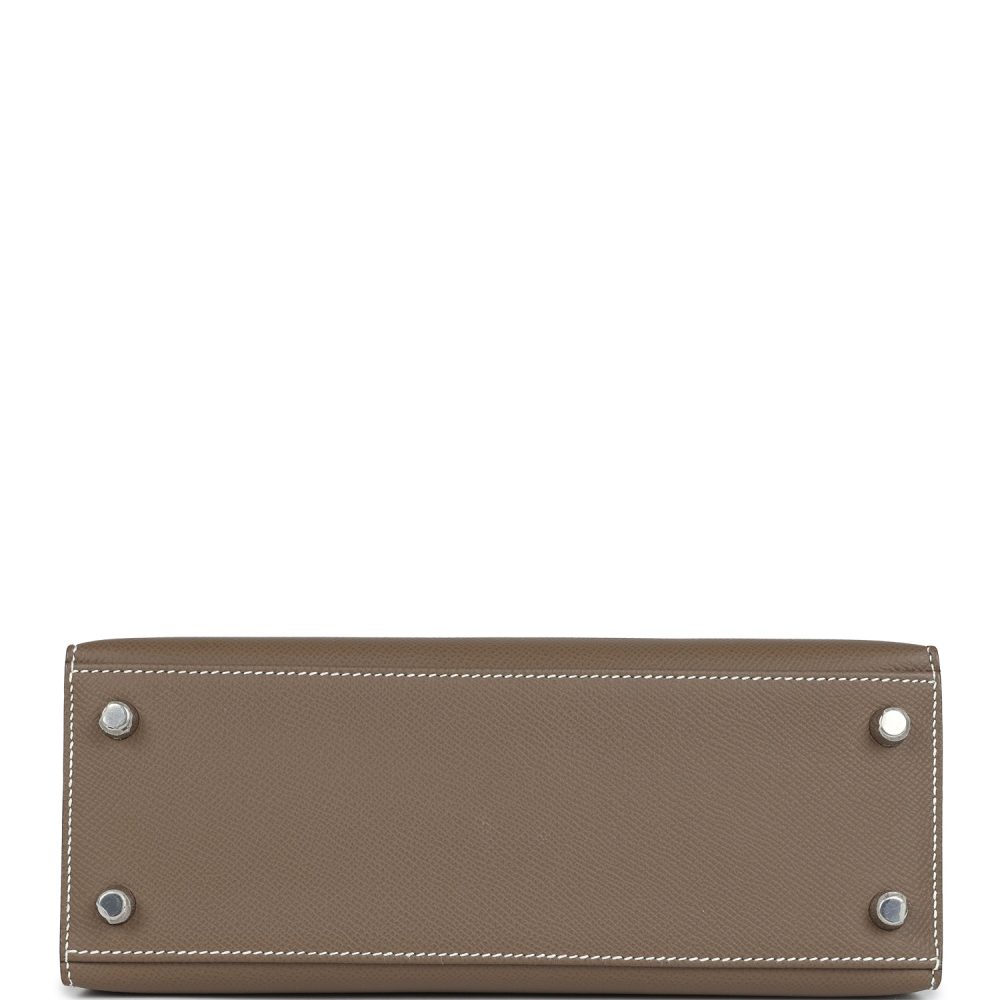 Pre-owned Hermes Kelly Sellier 25 Etoupe Epsom Palladium Hardware - Image 6