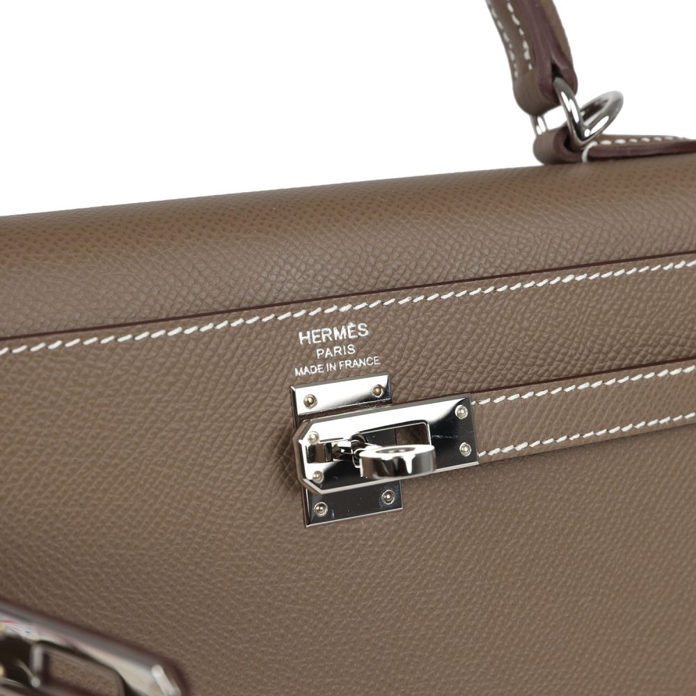 Pre-owned Hermes Kelly Sellier 25 Etoupe Epsom Palladium Hardware - Image 7