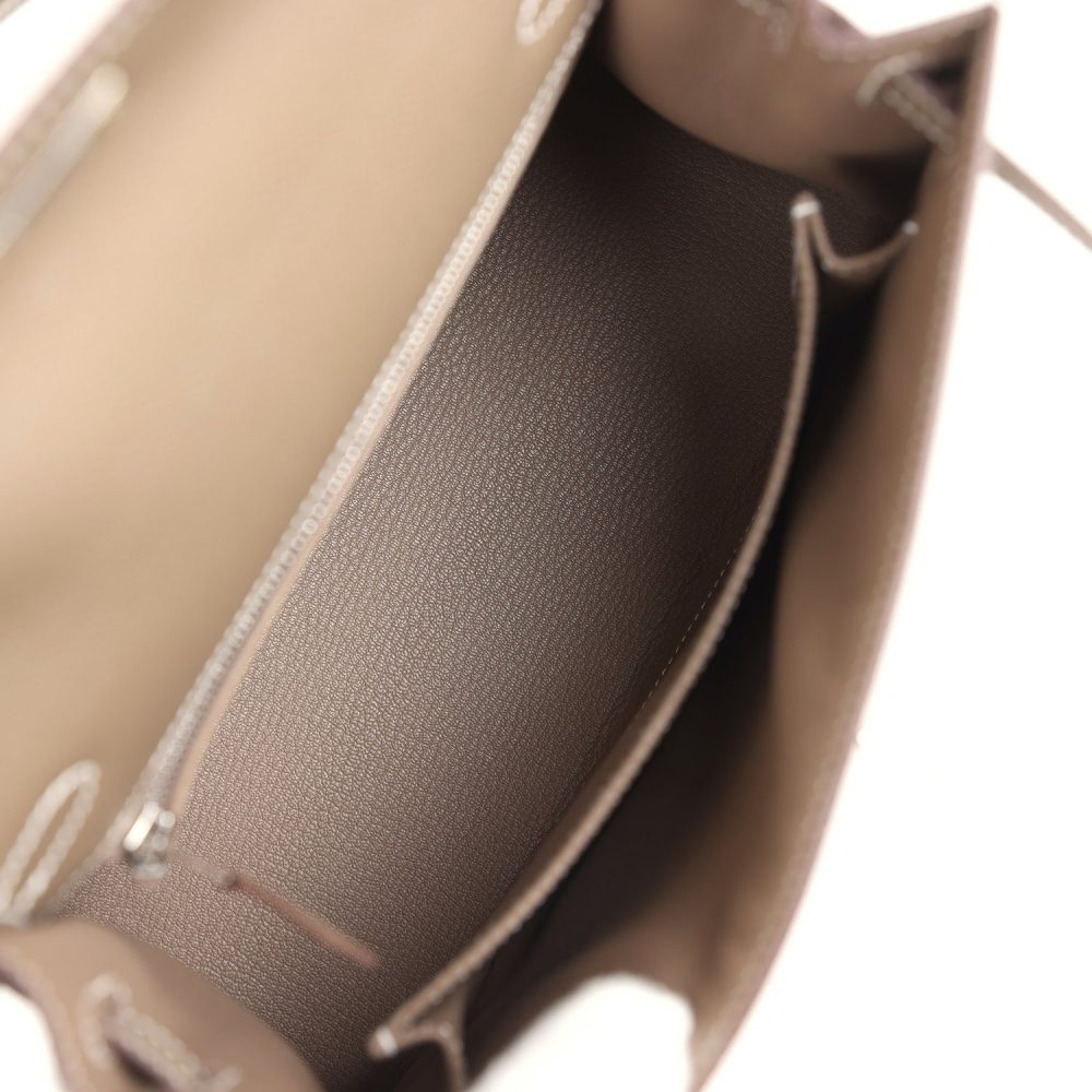 Pre-owned Hermes Kelly Sellier 25 Etoupe Epsom Palladium Hardware - Image 8