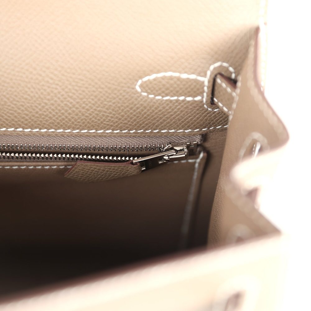 Pre-owned Hermes Kelly Sellier 25 Etoupe Epsom Palladium Hardware - Image 9