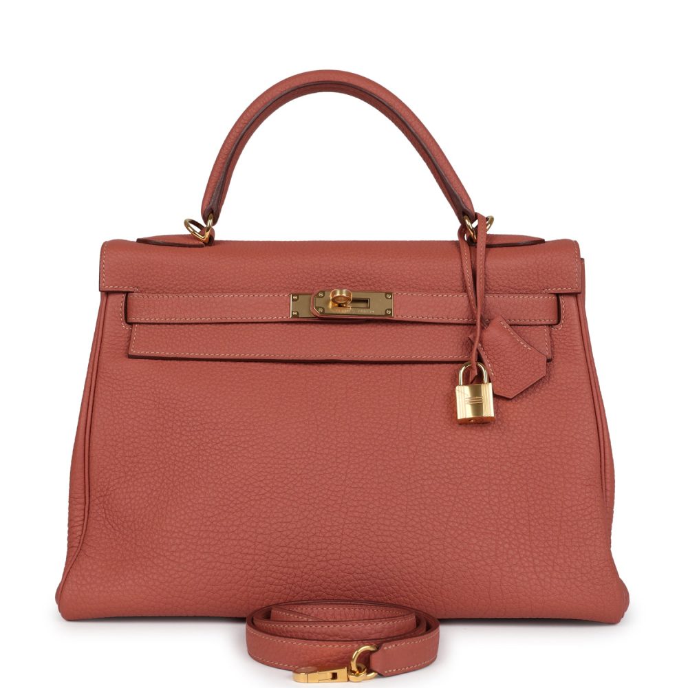 Pre-owned Hermes Kelly Retourne 32 Rosy Togo Gold Hardware