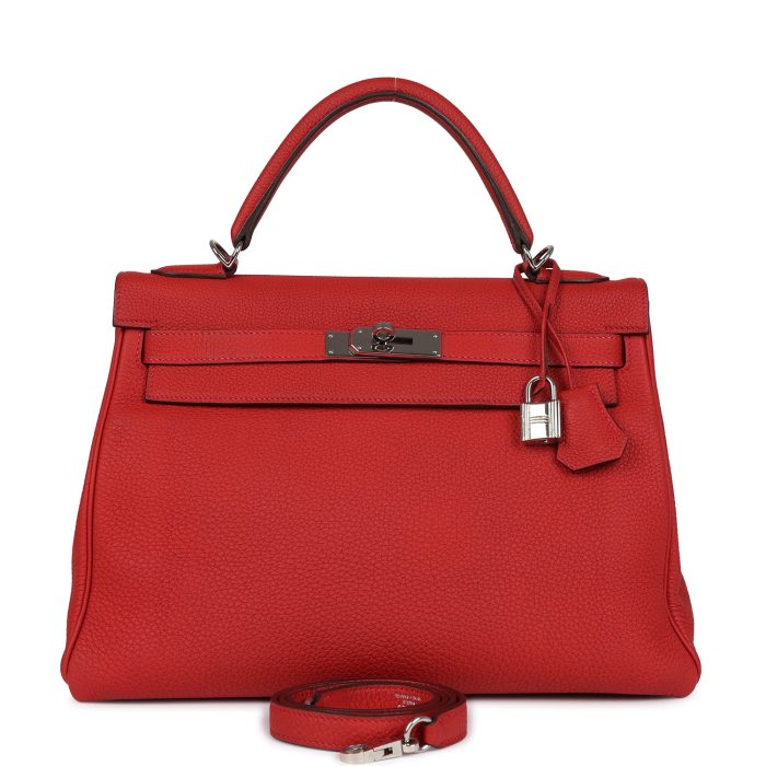 Pre-owned Hermes Kelly Retourne 32 Geranium Togo Palladium Hardware