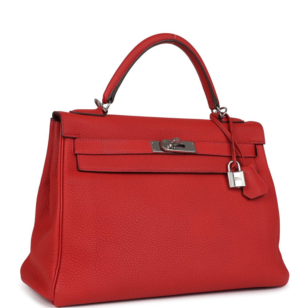 Pre-owned Hermes Kelly Retourne 32 Geranium Togo Palladium Hardware - Image 2