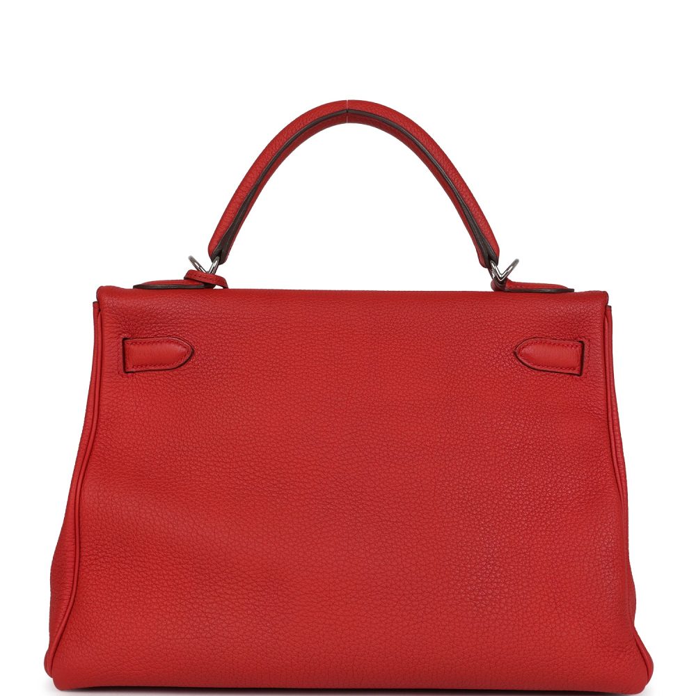 Pre-owned Hermes Kelly Retourne 32 Geranium Togo Palladium Hardware - Image 4