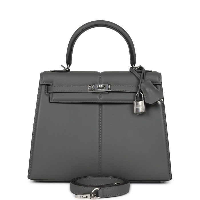 Hermes Padded Kelly Sellier 25 Gris Meyer Swift Palladium Hardware