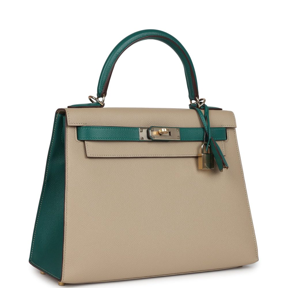 Hermes Special Order (HSS) Kelly Sellier 28 Malachite and Trench Epsom Permabrass Hardware - Image 2