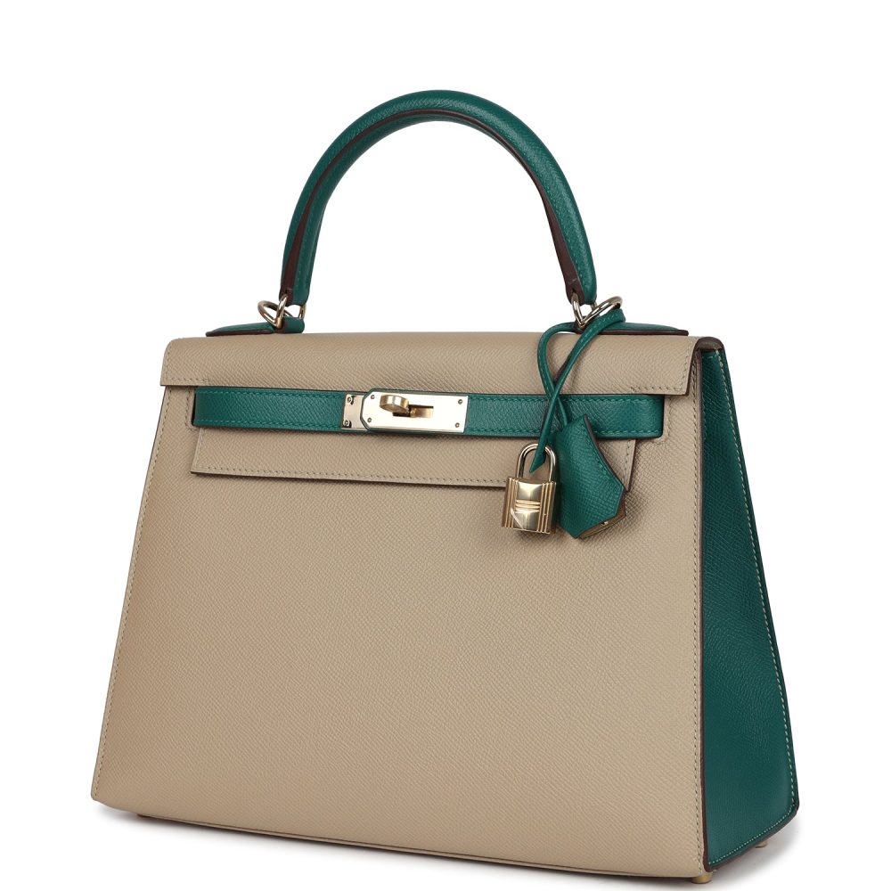 Hermes Special Order (HSS) Kelly Sellier 28 Malachite and Trench Epsom Permabrass Hardware - Image 5