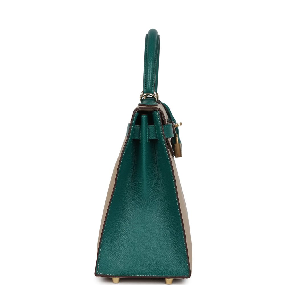 Hermes Special Order (HSS) Kelly Sellier 28 Malachite and Trench Epsom Permabrass Hardware - Image 3