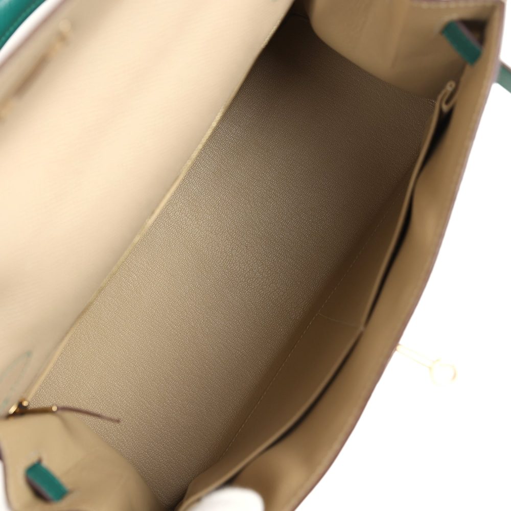 Hermes Special Order (HSS) Kelly Sellier 28 Malachite and Trench Epsom Permabrass Hardware - Image 8