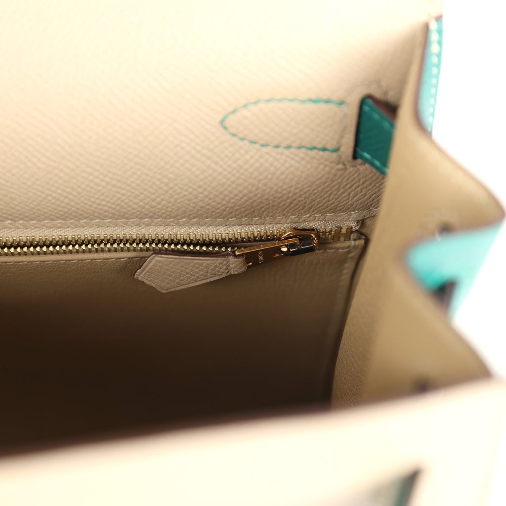 Hermes Special Order (HSS) Kelly Sellier 28 Malachite and Trench Epsom Permabrass Hardware - Image 9